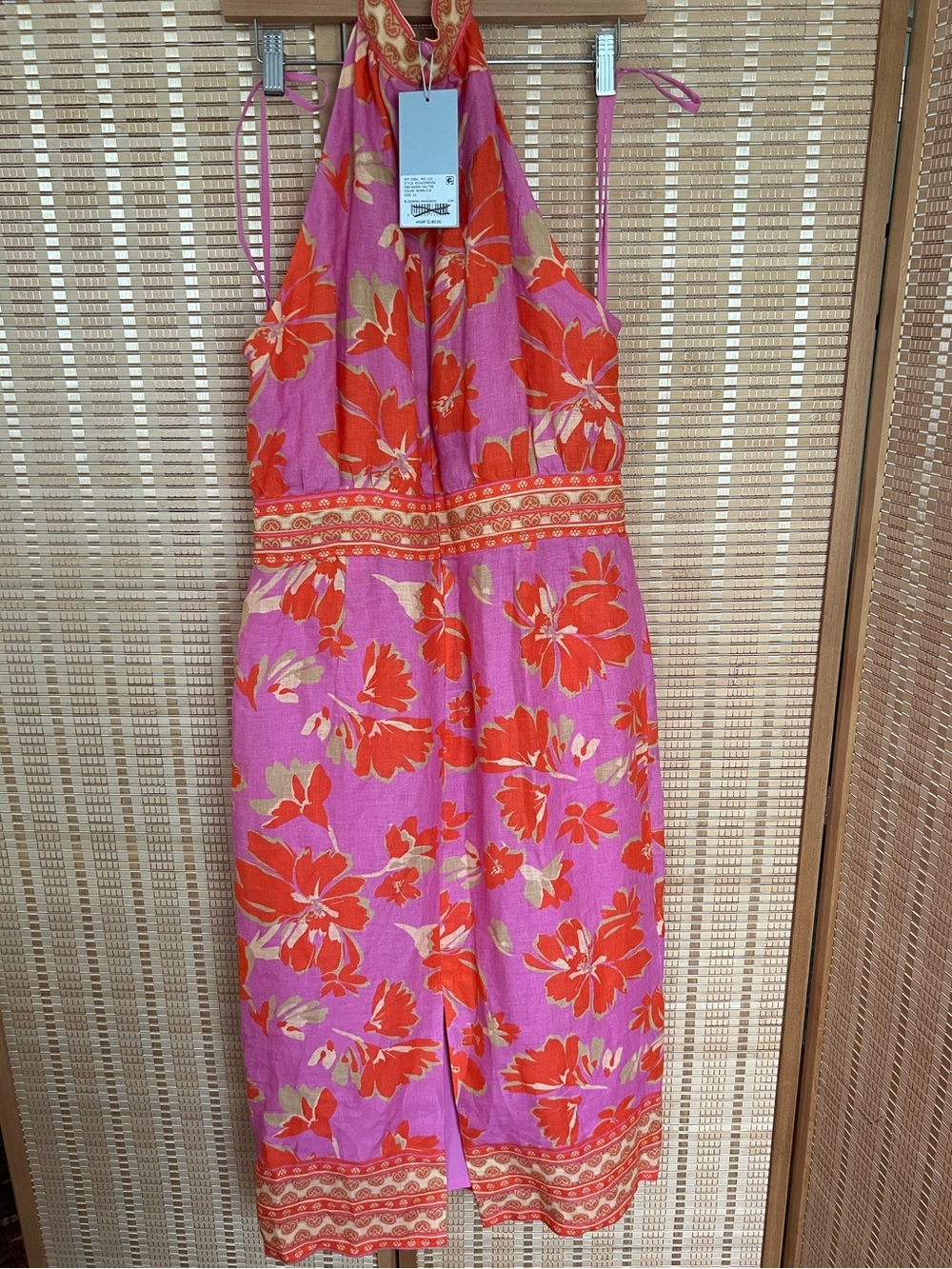 NWT Antonio Melani Pink Floral Halter Midi Dress Tropical Resort Sundress - Picture 1 of 8